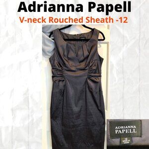 Adrianna Papell Dark Grey Split V-neck Sheath Sleeveless Dress - 12